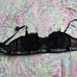 Bebe Black Lace Bralette with Logo Band